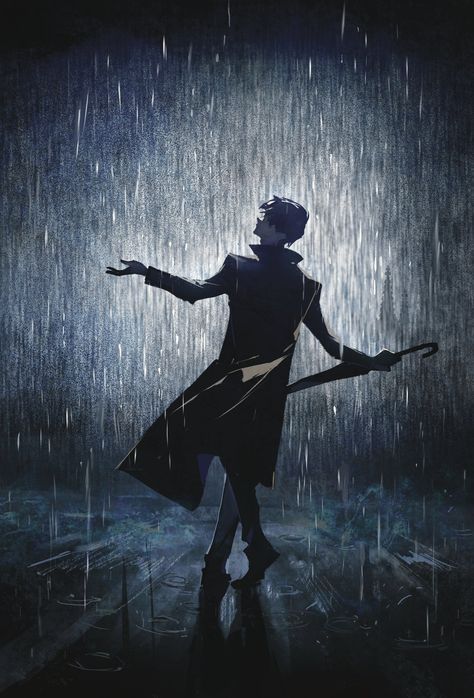 Man In The Rain Drawing, Dancing In The Rain Drawing Reference, In The Rain Drawing, Rain Character Design, Anime In The Rain, Character In The Rain, Dancing In The Rain Alone, People In Rain, Raining Drawing