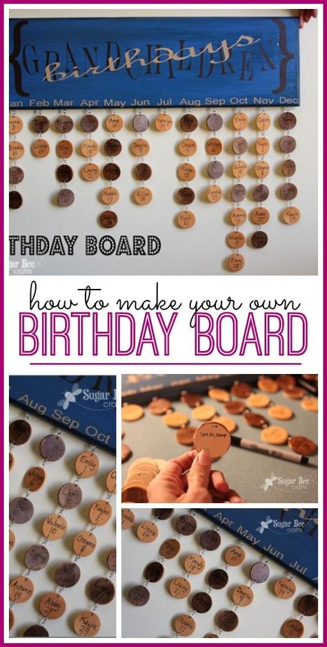 tutorial instructions on how to make your own birthday board - these make great handmade gifts! Birthday Board Diy, 17. Geburtstag, Family Birthday Calendar, Celebration Board, Family Celebrations Board, Family Birthday Board, Birthday Reminder, Diy Calendar, Diy Products