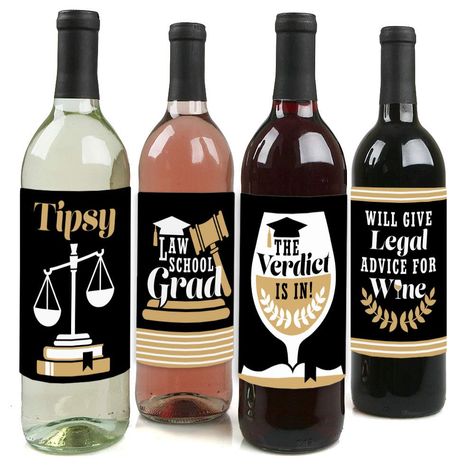 Lawyer Graduation Party, Graduation Party Yard Signs, Graduation Gift Basket, Law School Graduation Party, Wine Bottle Stickers, Future Lawyer, Law School Graduation, Unique Graduation Gifts, Wine Bottle Label