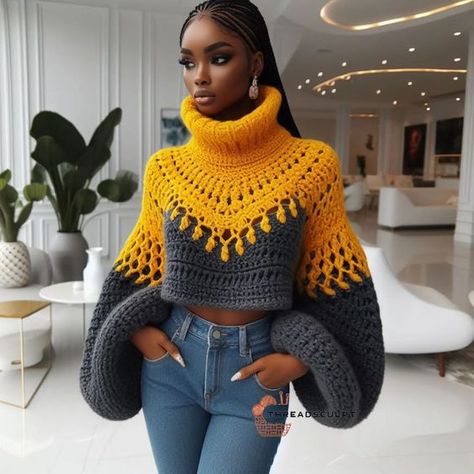 CROCHET PATTERNS AND INSPIRATION | Weekend inspirations2!💖💯😍. 🌼All contents on this page are the property of "Threadsculptor". 🌼Unauthorized use, reproduction or… | Instagram Crochet Outfits Ideas, Turtleneck Crochet Pattern, Knitting Fashion Design, Trendy Christmas Outfits, Crochet Sweater Design, Crochet Clothing And Accessories, Crochet Fashion Patterns, Dress Sweater, Sweater Crochet Pattern