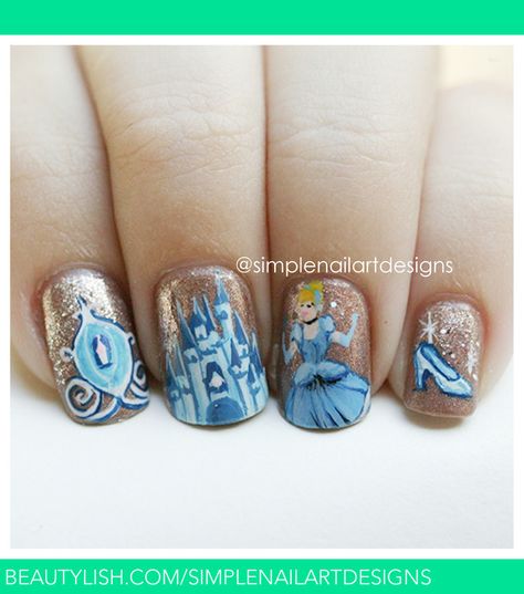 Cinderella Nails, Disney Princess Nails, Disney Nail Designs, Disney Inspired Nails, Disney Nail, Unghie Nail Art, Nail Art Disney, Disney Nails, Art Disney