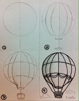 The Lost Sock : Hot Air Balloon Unit Trin For Trin Tegning, Balon Cu Aer Cald, Diy Travel Journal, Buku Skrap, Seni Cat Air, Hot Air Balloons, Bullet Journal Doodles, Air Balloons, Drawing Tutorials