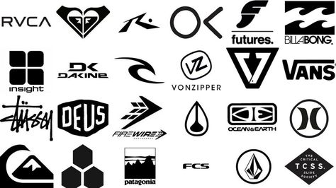 A list of the best surf brands, including their logos, links to their websites and social media. We've also included a video from each surf company. Surf Tattoos, Surf Logo, Surf Stickers, Mavericks Surfing, Surf Brands, Surf Gear, Surfboard Art, Online Logo Design, Surf Clothing