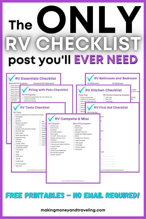 Rv Kitchen Checklist, Rv Camper Checklist, Camper Checklist Free Printable, Rv Camping Checklist Family, Camper List Rv Checklist, Rv Checklist Travel Trailers, New Rv Checklist, Rv Rental Checklist, Rv Living Checklist