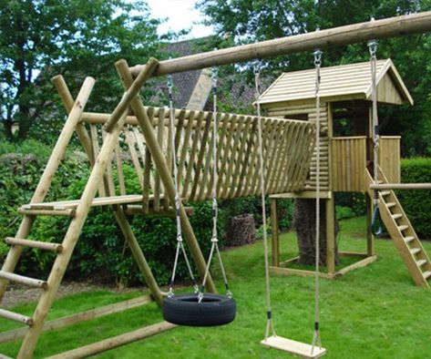 Wooden adapted Single Tower for the garden | Caledonia Play UK Hillside Playground, Playground Backyard Diy, Playground Backyard, Backyard Fort, Garden Playhouse, Wooden Playground, Kids Backyard Playground, Play Area Backyard, Outdoor Play Spaces