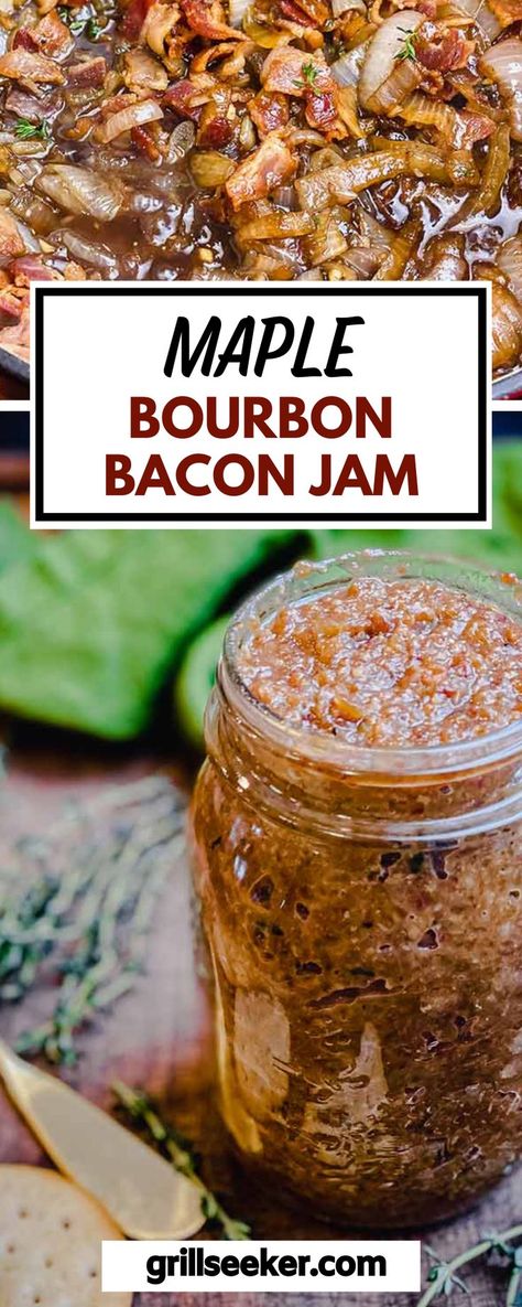 Maple Bourbon Bacon Vinaigrette Dressing, Whisky Bacon Jam, Maple Bourbon Pickles Recipe, Bacon Bourbon Jam, Honey Bacon Jam, Whiskey Bacon Jam Recipe, Whiskey Bacon Jam, Bacon Jam Uses, Maple Bourbon Sauce Recipe