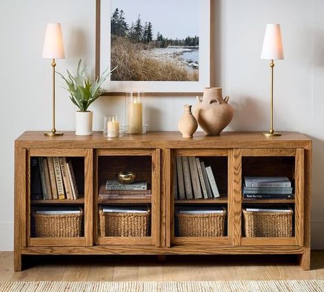 Latest Furniture & Home Decor | New Home Decor | Pottery Barn Brass Accent Table, Pottery Barn Living Room, Acrylic Chandelier, Inspire Me Home Decor, Room Idea, Kiln Dried Wood, Glass Cabinet, Tv Console, Media Console