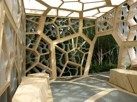 Times Eureka Pavilion at the Chelsea Flower Shower takes inspiration from a leaf's structure Tree Column, Biomimicry Architecture, Architecture Cool, Pavilion Architecture, Pavilion Design, Parametric Architecture, Wooden Structure, Renzo Piano, Parametric Design