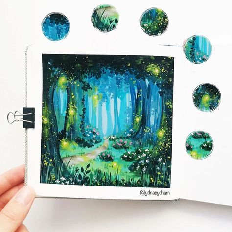 Art Philosophy, Inc.®️’s Instagram profile post: “Enchanted Forest Gouache painting 🌿💙 by @ydnacydnam 🌳 Love the magical feel, looks like a magical path to a fairy wonderland 💚💙…” Forest Gouache, Fairy Wonderland, Mini Tela, Magical Paintings, Art Philosophy, Fairy Paintings, Posca Art, Gouache Art, Cute Paintings