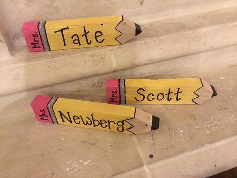 Pencil Sign, Hair Bow Organizer, Teacher Name Signs, Bow Organizer, Teacher Signs, Wooden Pencil, Porch Welcome Sign, Handmade Signs, Photo Organization