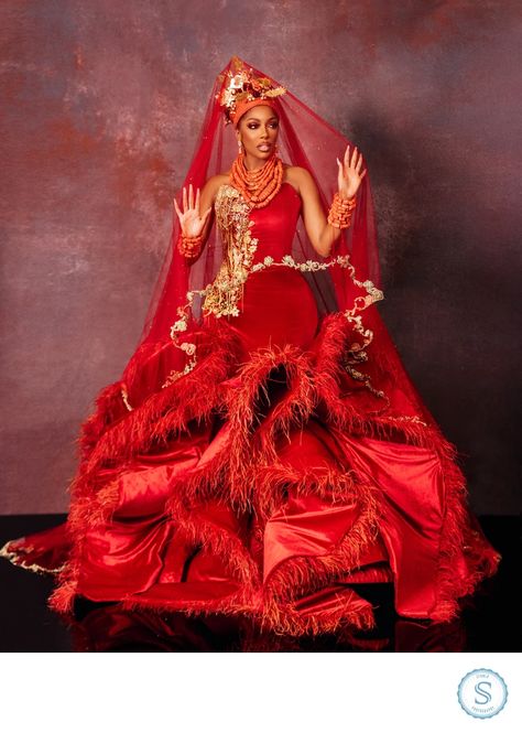 Porsha Red Wedding Dress Nigerian Bridal Dress, Porsha Wedding Dress, Porsha Williams Wedding Dress, Red African Wedding Dress, African Traditional Dresses Wedding, Igbo Dresses, Porsha Williams Wedding, Traditional African Wedding Dress, Ayesha Core