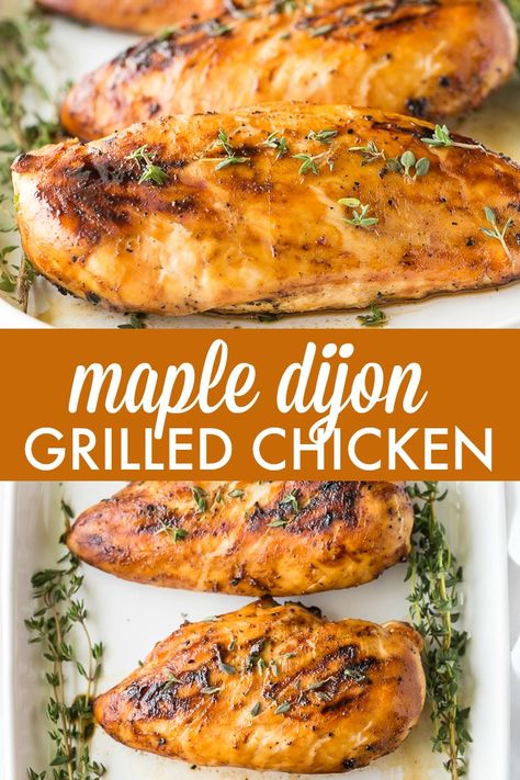 Maple Dijon Grilled Chicken - Maple syrup and Dijon mustard are a match made in heaven and taste delicious on a grilled chicken breast. Dijon Grilled Chicken, Grilled Chicken Breast Recipes, Maple Chicken, Maple Syrup Recipes, Grilled Chicken Breast, Grilling Chicken Breast, Grilled Chicken Recipes, A Match Made In Heaven, Match Made In Heaven