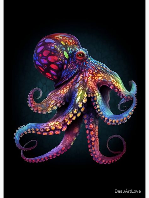 "Colourful octopus" Metal Print for Sale by BeauArtLove | Redbubble Colourful Octopus, Octopus Colorful, Octopus Pictures, Octopus Artwork, Kraken Art, Octopus Drawing, Octopus Painting, Sea Artwork, Octopus Tattoo Design