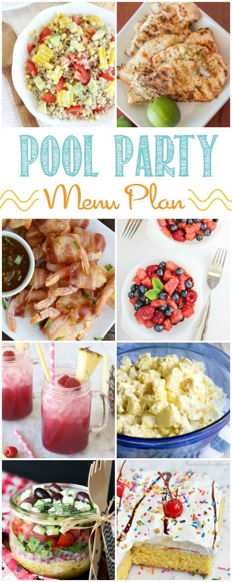 Having a pool party? Here's 12 Easy Summer Pool Party Menu Ideas, includes recipes for appetizers, main dishes, salads, side dishes, desserts and more. Party Menu Ideas, Pool Party Food, Summer Menu, Summer Appetizer, Summer Pool Party, Dinner Appetizers, Party Menu, Summer Pool, Summer Dinner