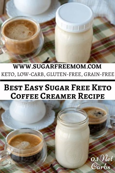 This easy low carb keto sugar free coffee creamer recipe is quick to make with 6 different flavor options! Less than a half gram total carbs per 2 tablespoons! Low Sugar Coffee Creamer, Keto Coffee Creamer Recipe, Peppermint Coffee Creamer, Low Carb Coffee Creamer, Pumpkin Frappuccino, Keto Creamer, Pumpkin Coffee Creamer, Sugar Free Coffee Creamer, Sugar Free Creamer