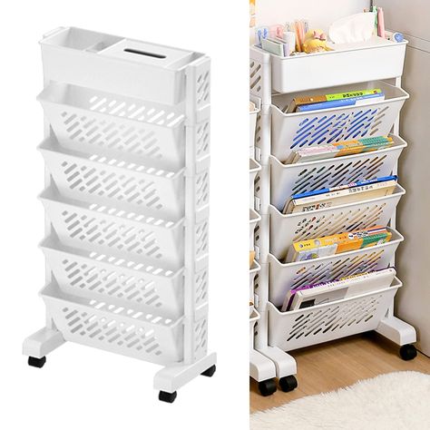 PRICES MAY VARY. Multilayer Capacity: Metal organization shelf has multilayer capacity, can easily fit your study books or magazines or homework, etc. Rotatable and Removable: Storage organizer shelf is rotatable and removable, with stable structure, easy for you to take from both sides of the shelf. Wide Application: Rolling organization shelf is suitable for study, office, conference room, home, living room use, with a wide range of practicality Plastic Material: Movable storage shelf is made Drawer Bookshelf, Storage Bookshelf, Compact Desk, Movable Storage, Book Cart, Compact Desks, White Bookshelves, Corner Display, Bookshelf Organization