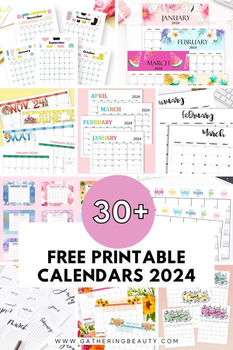 30+ Free Printable Calendars 2024 — Gathering Beauty Free Printable Calendars 2024, Free Printable Calender, Calender Printables, Free Printable Calendars, Calendars 2024, Free Monthly Calendar, Scrapbook Calendar, Bible Journaling Printables, Colorful Planner