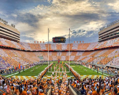 "The University of Tennessee Volunteers ended their 15 year losing streak against the Alabama Crimson Tide with a stunning 52-49 victory at Neyland Stadium. As the final seconds ticked away, UT kicker Chase McGrath stepped up to the plate and drilled a 40 yard field goal to secure the win for the Volunteers. As soon as the ball sailed through the uprights, the stands erupted in celebration. Over 100,000 fans rushed onto the field, fireworks lit up the sky, and the UT fight song blared through th Ut Vols, Neyland Stadium, Rocky Top, Field Goal, University Of Tennessee, Tennessee Volunteers, Canvas Acrylic, Florida Gators, Marching Band