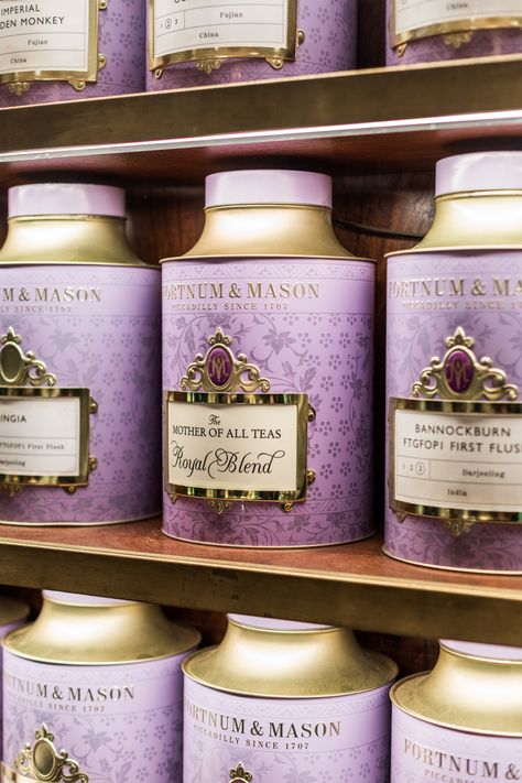 Royal Packaging, Fortnum And Mason Tea, Royal Branding, Purple Packaging, Mason London, Vintage Parfum, Luxury Tea, London Tea, Raindrops And Roses