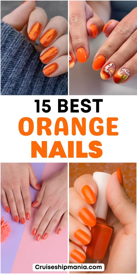 Orange nails are a vibrant way to make a statement and add warmth to your look. I love how this bold color can range from bright and cheerful to deep and Trendy Orange Nails, Nail Designs Modern, Chic Nail Ideas, Quick Nail Designs, Red Orange Nails, Orange Photos, Light Blue Nail Designs, Leopard Nail Designs, Orange Acrylic Nails