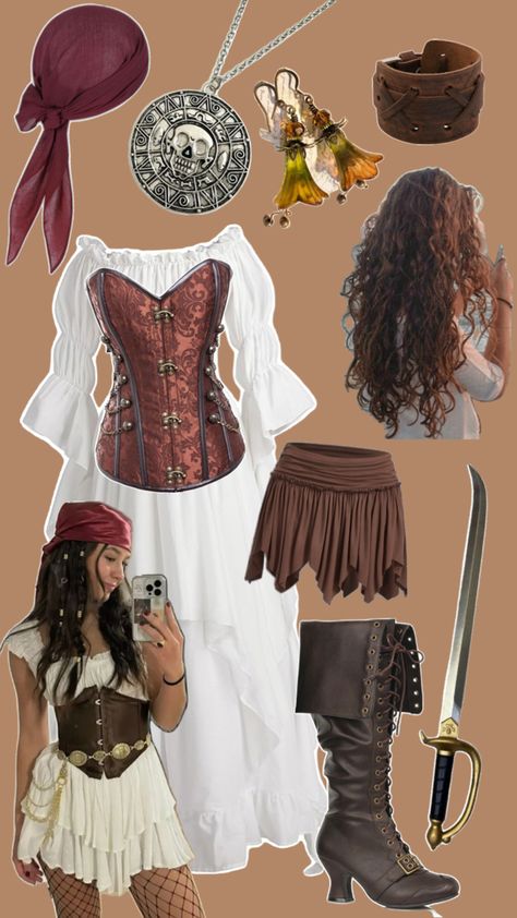 pirate outfit, hair, and accessories Modest Halloween Costumes, Pirate Hair, Ren Faire Outfits, Matching Halloween Costumes, Trio Halloween Costumes, Pirate Halloween Costumes, Pirate Outfit, Fair Outfits, Pirate Fashion