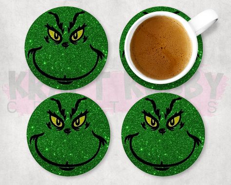 Neoprene Table Coasters - Xmas - Grinch Christmas Epoxy Coasters, Christmas Coaster Ideas, Epoxy Coasters Diy, Grinch Bookmarks, Grinch Coasters, The Grinch Christmas Decorations, Christmas Resin Ideas, Epoxy Gifts, Coasters Epoxy