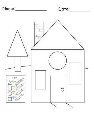 Free Printable House Shapes Worksheet - I would use this at the beginning of 1st grade to assess whether or not students know their shapes. Shapes Preschool, Shapes Worksheets, Learning Shapes, Shapes Activities, Free Preschool, Preschool Lessons, 1st Grade Math, Preschool Math, Kindergarten Math