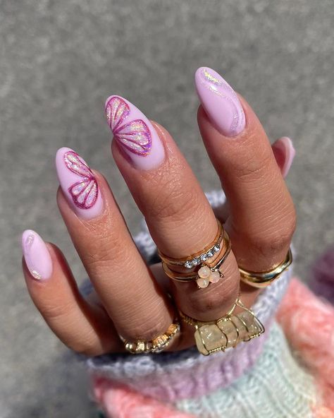 Barbie Pink Nails, Nail Design Glitter, Butterfly Nail Designs, Unghie Nail Art, Butterfly Nail Art, Nagel Inspo, Butterfly Nail, Sparkly Nails, Pink Nail