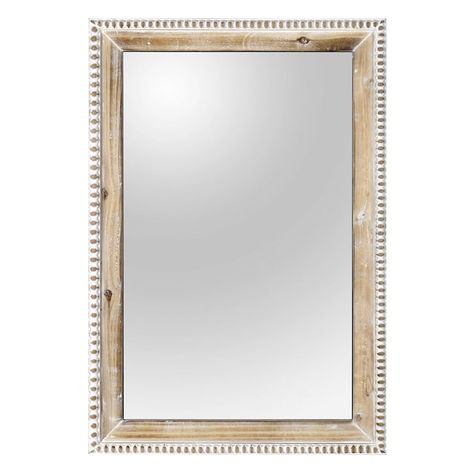 Farmhouse Beaded Mirror, Mirror Makeover Ideas, Organizer Decor Ideas, White Wood Mirror, Powder Room Mirrors, Bead Mirror, Mirrors Bedroom, Rectangle Mirrors, Rectangle Wall Mirror