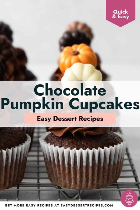 Combine two incredible flavors into one with these moist and delicious Chocolate Pumpkin Cupcakes. They’re easy to make from scratch and taste amazing! Pumpkin Chocolate Cupcakes, Pumpkin Chocolate Cake Recipe, Pumpkin Cupcakes Easy, Dessert Recipes Pumpkin, Chocolate Pumpkin Cupcakes, Fall Desserts Thanksgiving, Pumpkin Cupcake Recipes, Chocolate Pumpkin Cake, Cookie Cake Pie