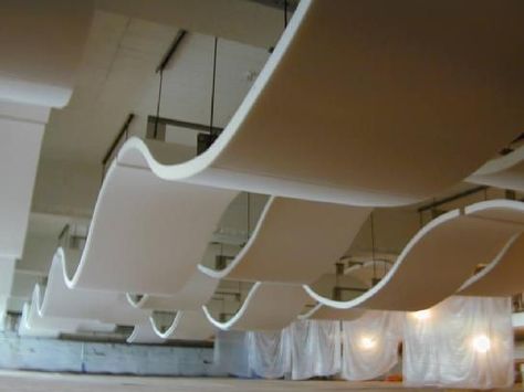 Acoustic ceiling wave canopies | Creative Acoustics in ... Ceiling Clouds, Acoustical Ceiling, Cloud Ceiling, Accent Ceiling, Acoustic Ceiling Panels, Office Ceiling, Sound Room, Sound Panel, Acoustic Design