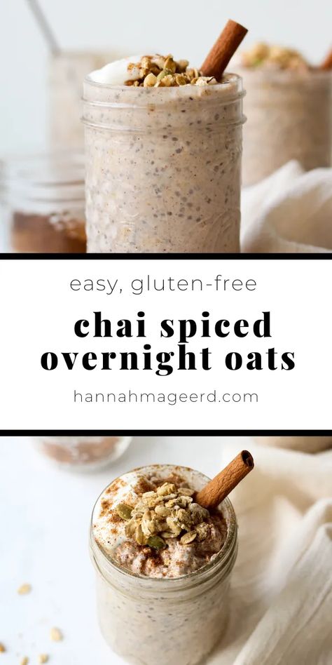 Chai Overnight Oats, Oats Overnight, Oat Recipes Healthy, Easy Overnight Oats, Spiced Chai, Overnight Oats Recipe Healthy, Breakfast Oatmeal, Overnight Oats Healthy, Overnight Oatmeal