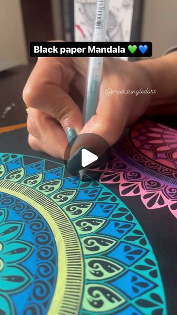 Gurpreet Kaur - Mandala|ZIA on Instagram: "Black paper mandala. Join black paper colour Mandala course & learn all techniques" Mandala Drawing On Black Paper, Mandala Art On Black Paper, Drawing On Black Paper Easy, Mandela Art On Black Paper, Mandala Design On Black Paper, Mandala On Black Paper, White Mandala On Black Paper, Mandala On Black Background, Mandala Art In Black Background