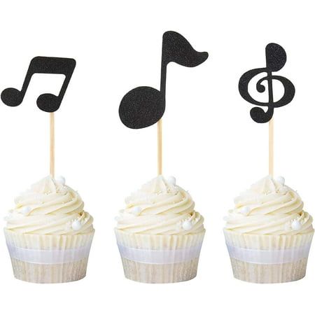 24 Pack Music Note Cupcake Toppers - Black Glitter Musical Symbols Picks for Baby Shower, Birthday - Eco-Friendly & Handmade - Perfect for Musical Theme Party Supplies - 100% Satisfaction Guarantee Musical Theme Party, Music Note Cupcakes, Cake Baking Supplies, Musical Symbols, Music Birthday Party, Music Theme Birthday, Funny Cake Toppers, Music Themed Parties, Musical Theme