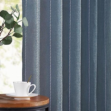 Blue Curtains For Bedroom, Linen Window Treatments, Blue Striped Curtains, Light Filtering Curtains, French Country Lighting, Window Curtains Bedroom, Living Room Farmhouse, Farmhouse French Country, Striped Curtains