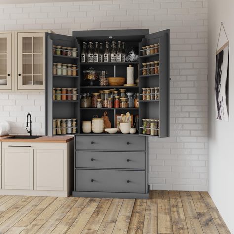 Impressive Height and Width - Standing at 77 inches tall and spanning 35 inches wide, this kitchen pantry provides ample storage space for all your kitchen essentials. Tall Cupboard, Freestanding Storage Cabinet, Kitchen Cupboard Storage, Pantry Storage Cabinet, Storage Cabinet With Drawers, Dining Cabinet, Freestanding Storage, Kitchen Pantry Storage, Freestanding Kitchen