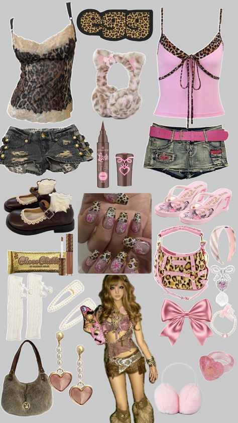 Gyaru Leopard, Mcbling Gyaru, Mcbling Style, 2000s Things, Y2k Music, Reference Clothing, Mode Gyaru, Leopard Print Outfit, Pink Baddie