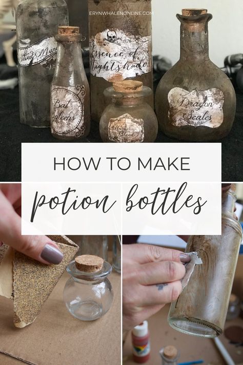 DIY Halloween Potion bottle craft How To Make Potions, Diy Halloween Witch, Cumpleaños Harry Potter, Halloween Potion, Herbst Bucket List, Halloween Potion Bottles, Halloween Apothecary, Witch Potion, Casa Halloween