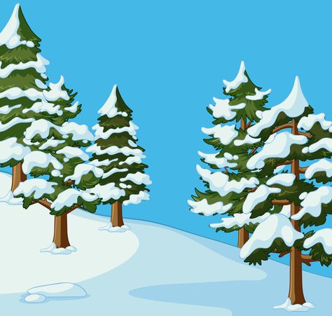 Snow Covered Christmas Trees, Christmas Tree Drawing, Christmas Artwork, Snow Art, Weather Seasons, Flower Landscape, Winter Trees, Pine Trees, Pine Tree