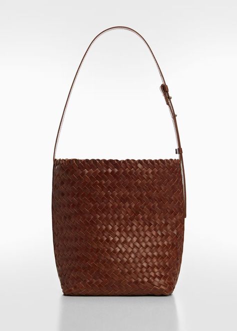 Braided leather bag - Women | Mango United Kingdom Big Bags Fashion, Braided Bag, Woven Leather Tote, Big Tote Bags, Capsule Wardrobe Essentials, Mango Outlet, Inside Bag, Leather Bag Women, Big Bags