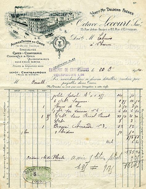 Vintage French Ephemera Dec 21 1920 Invoice by TheOldDesignShop, $3.50 Stary Papier, French Ephemera, Etiquette Vintage, Postal Vintage, Free Vintage Printables, Images Vintage, Vintage Lettering, Vintage Printables, Vintage Labels