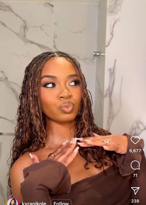 Dark Skin Box Braids, Brown Hair Braids Black Women, Chocolate Brown Box Braids, Fall Protective Styles Black Women, Light Brown Goddess Braids, Brown Braids On Dark Skin, Light Brown Braids Black Women, Chocolate Brown Braids, Braid Inspo For Black Women