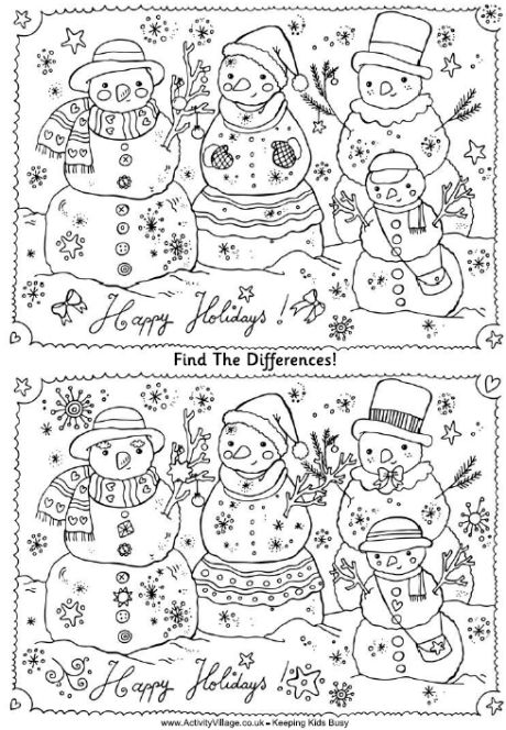 Find the differences family of snowmen puzzle free printable.  LOTS of other activity  choices as well!  Great site! Christmas Coloring Book, Christmas Worksheets, Christmas Puzzle, Printable Puzzles, Hidden Pictures, Christmas School, Christmas Coloring, Christmas Party Games, Christmas Coloring Pages