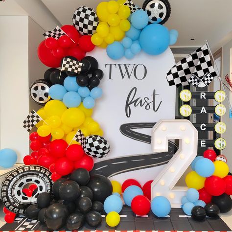 PRICES MAY VARY. 179 Pcs Race Car Balloons set included:1 pcs 29 Inch wheels foil Mylar balloons,2 pcs 18 Inch black and white chequered round foil Mylar balloons,2 pcs 18 Inch wheels foil round Mylar foil Mylar balloons,4 pcs 18 Inch (red,yellow,black,blue) Latex Balloon,20 pcs 12 Inch (red,yellow,black,blue)Latex Balloon,60 pcs 10 Inch (red,yellow,black,blue)Latex Balloon,80 pcs 5 Inch (red,yellow,black,blue)Latex Balloon,5 pcs 18 Inch black and white Checkered Flag,1roll balloon arch strip,1r Race Car Themed Birthday Party Decoration, Hot Wheels Centerpieces Ideas, Race Theme Birthday Party, 2nd Birthday Boy Themes Unique, 4th Birthday Party For Boys Theme, Two Fast Birthday Party Boy, Race Car Themed Birthday Party, Car Party Decorations, Two Fast Party