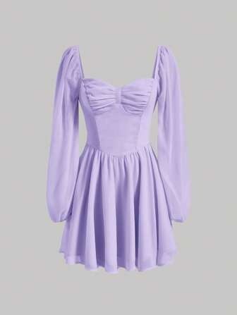 Free Returns ✓ Free Shipping✓. SHEIN MOD Sweetheart Neck Lantern Sleeve Ruched Purple Breast Cup Pleated Short Hem Princess Women Dress- Women Short Dresses at SHEIN. Light Purple Dress Formal, Vestidos Color Lila, Lilac Dress Short, Purple Dress Formal, Vestido Color Lila, Purple Princess Dress, Rapunzel Outfit, Purple Prom Dress Short, Lila Dress