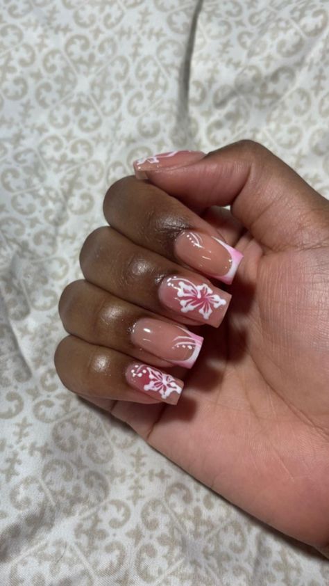 Birthday nails 🩷 Biab Nails, Gel Toe Nails, Gel Toes, Colored Acrylic Nails, Summery Nails, Girly Acrylic Nails, Acrylic Flowers, Birthday Nails, Short Acrylic Nails