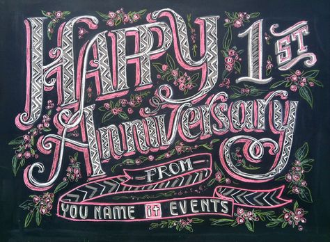 Happy Anniversary chalkboard print outs for You Name it Events designed by Andrea Casey www.andreacasey.com Anniversary Chalkboard Art, Happy Men Day, Chalkboard Fonts Alphabet, Anniversary Chalkboard, School Anniversary, Blackboard Drawing, Chalkboard Fonts, Blackboard Art, Chalkboard Print