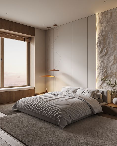 JAPANDI X. BEDROOM :: Behance 3x3 Bedroom Ideas Minimalist, Bedroom Behance, Bedroom Workspace, Japandi Bedroom, Japandi Home, Minimal Bedroom, Living Room Furniture Arrangement, Beige Living Rooms, Japandi Interior