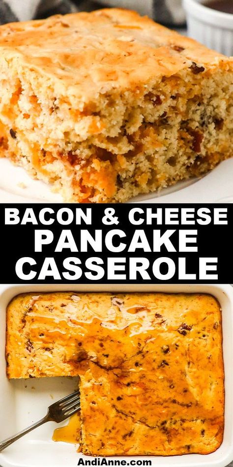 Wake up to a delicious and hearty breakfast with this  Bacon and Cheese Pancake Casserole! Perfect for busy mornings or weekends, this breakfast pancake casserole combines the best ingredients to create an irresistible and satisfying meal. Say goodbye to boring mornings with this flavorful breakfast recipe that is sure to satisfy the whole family! Breakfast Pancake Casserole, Family Weekend Breakfast, Hungry Jack Pancakes, Pancake Casserole, Pancake Mix Recipe, Homemade Pancake Mix, Bacon Casserole, Kids Breakfast, Pancakes And Bacon