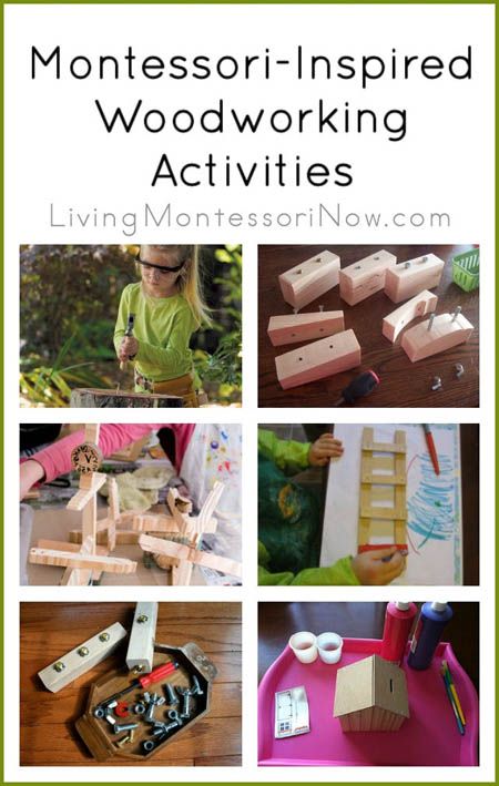 Roundup post with Montessori-inspired activities for teaching woodworking skills along with woodworking projects for children at a variety of ages Kids Woodworking Projects, School Gardens, Advanced Woodworking Plans, Life Activities, Practical Life Activities, Woodworking Kits, Woodworking Tools Workshop, Woodworking School, Block Area